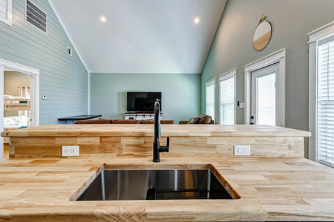 Butcher-block counters and a farmhouse sink