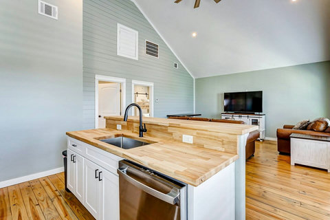 Kitchen bar looks into the living room