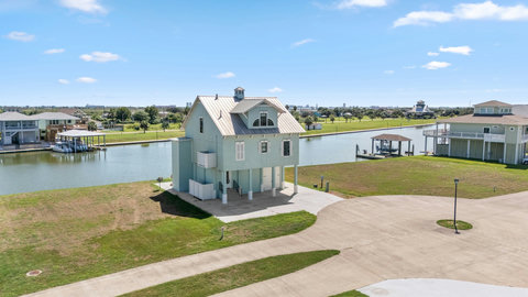 Aerial view of the house and yard