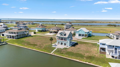 Canal-front home from above