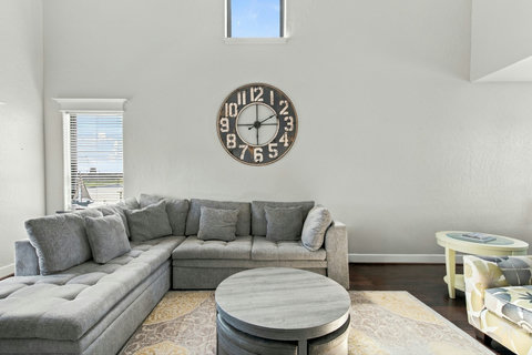 Cozy sectional under soaring ceilings