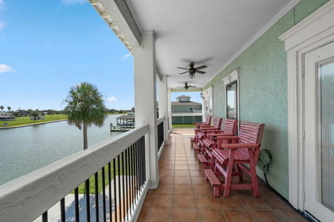 Covered balcony overlooking the canal
