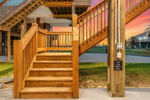 Stairs up to the deck