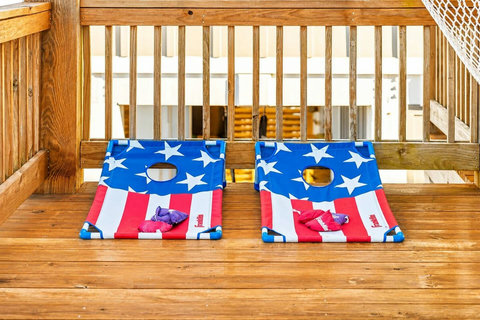 Cornhole boards ready for a game
