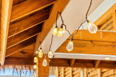 String lights over the tiki bar