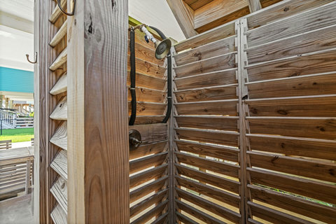 Outdoor shower to rinse off the sand