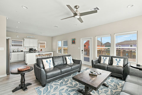Open living room flowing into the kitchen