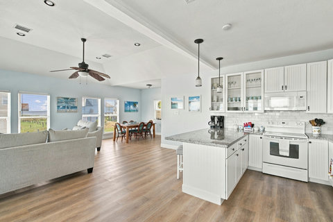 Living, dining and kitchen in one big room