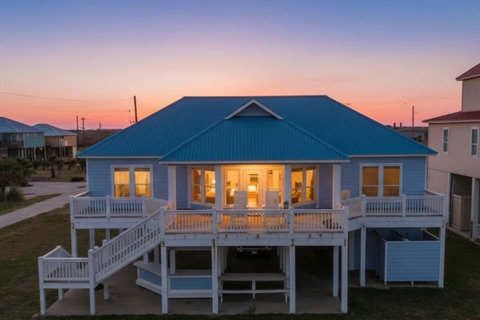 Twilight glow on the beachfront house