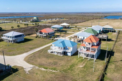 Aerial view of the neighborhood and the bay
