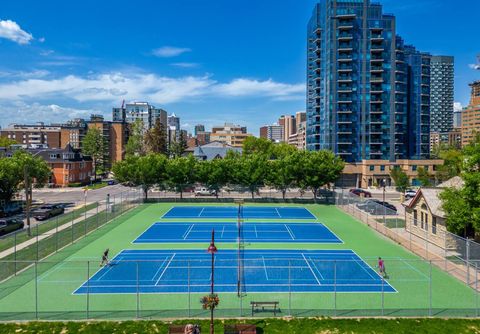 The views from the patio present a spectacular panorama of Calgary downtown, where urban life buzzes against a backdrop of stunning architecture and captivating skylines.