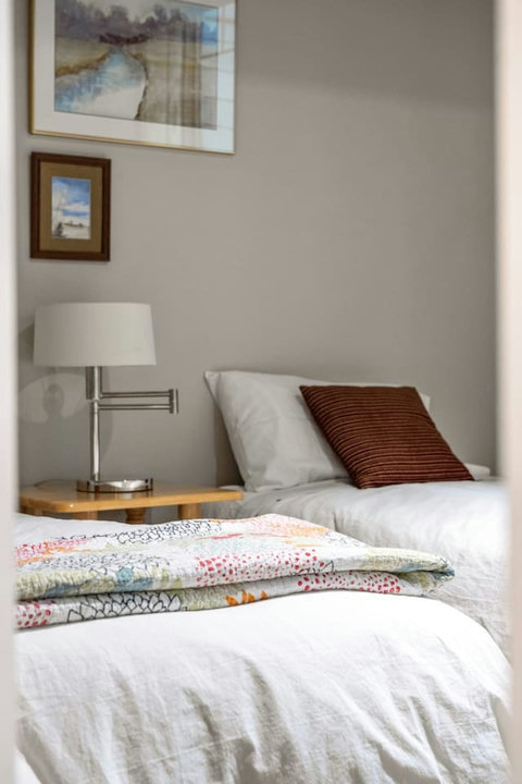 2nd bedroom with twin beds and walk-in closet.