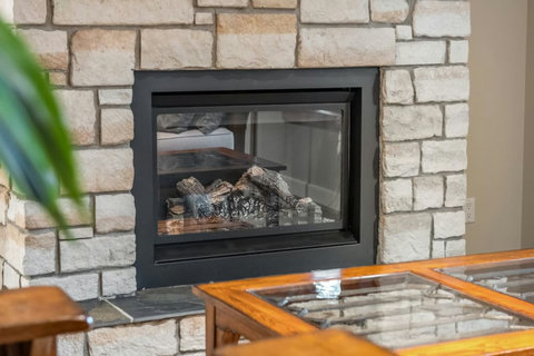 Sitting area with gas fireplace.