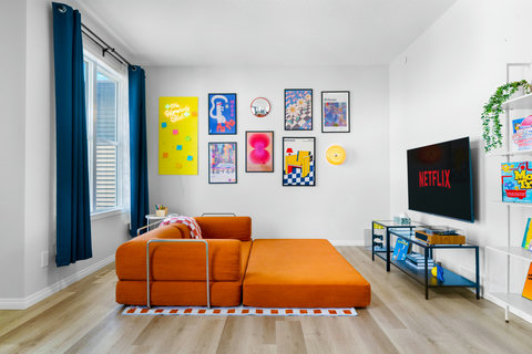 Sofa, Sofa Bed, Conversational Pit chill & relax area with 58" TV