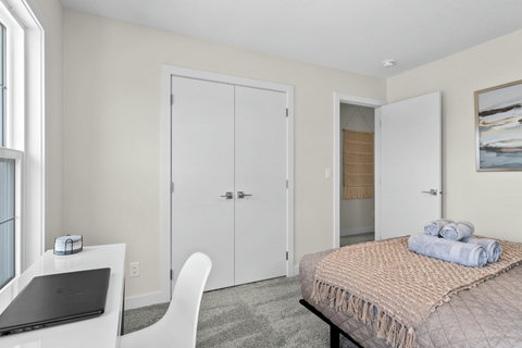 Your own private retreat with workspace and fresh towels waiting.