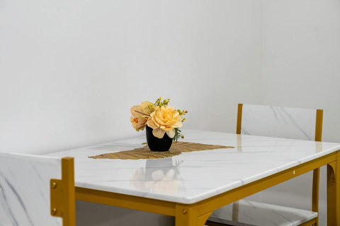 Elegant dining space with contemporary table and sophisticated styling