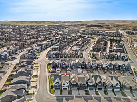 Beautiful aerial perspective of our vibrant new suburban community neighborhood