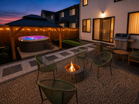 Outdoor Patio Area with BBQ, Fireplace, Hot Tub for 4-6 and lounge Area