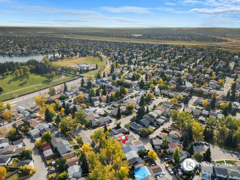 Beautiful aerial view of the peaceful tree-lined suburban neighborhood