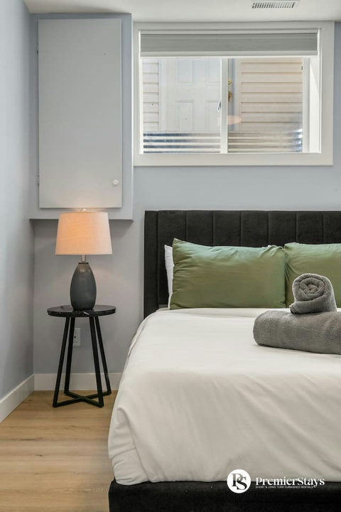 Cozy modern bedroom with soft lighting and contemporary design touches