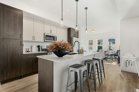 Bright open kitchen with stylish island and modern appliances