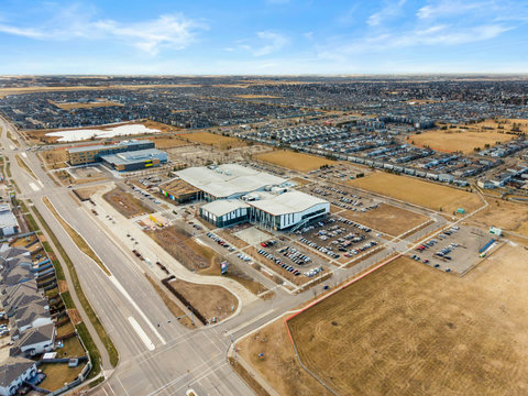 Stunning aerial perspective showcasing the modern sports facility and vibrant community