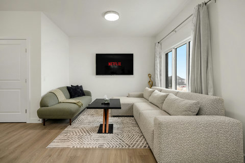Stylish living room designed for relaxation and entertainment with Netflix ready