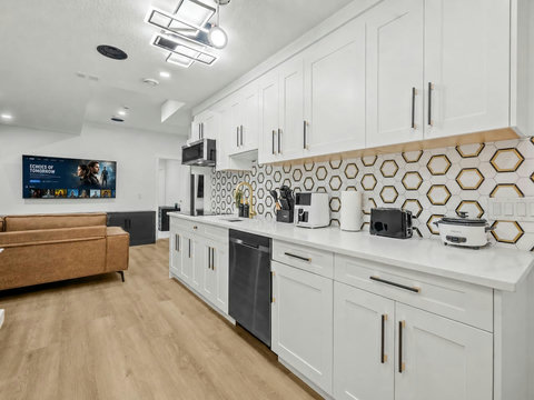 Stylish open-concept kitchen and lounge with contemporary design elements