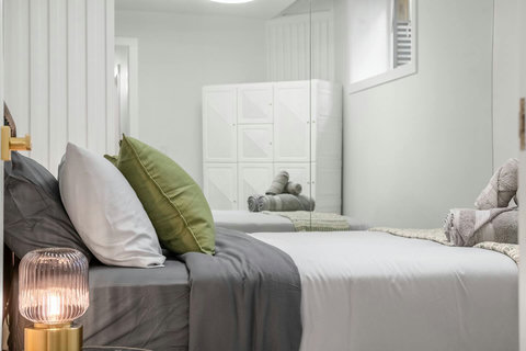 Serene master bedroom with contemporary design and plenty of storage space