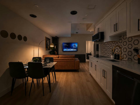 Stylish open-plan living with chef's kitchen and entertainment space