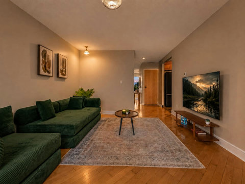 Comfortable living space with plush seating and entertainment options