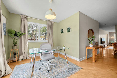 Productive workspace with bright windows and modern furnishings