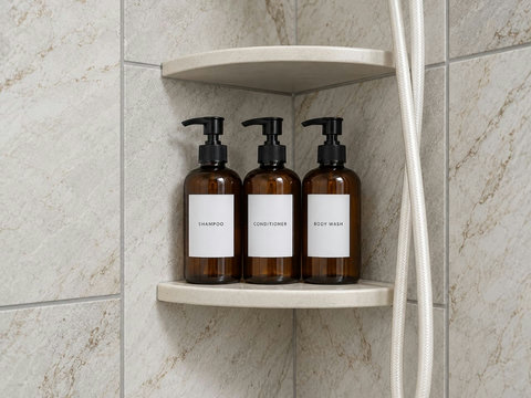 Bath and shower amenities in the shared upstairs bathroom.