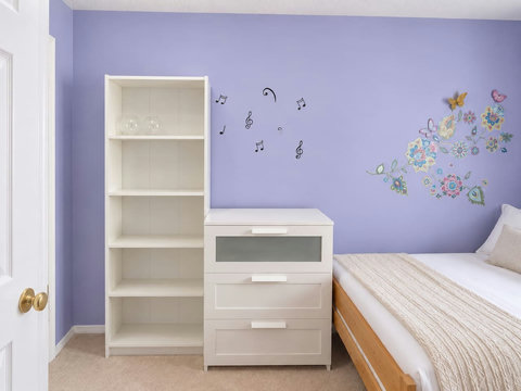 Storage and shelving in the upstairs double bedroom.
