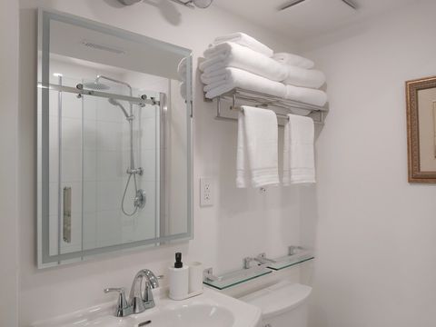 Bath and hand towels are provided.