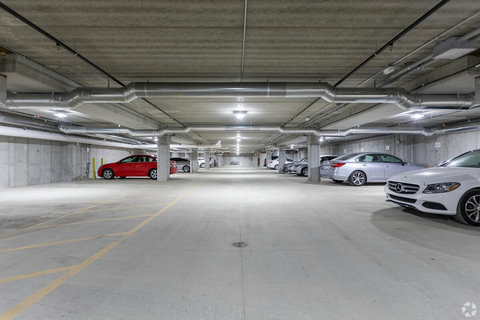 Underground, attached parking garage