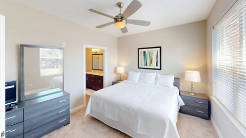 Master bedroom with attached bathroom. King Bed