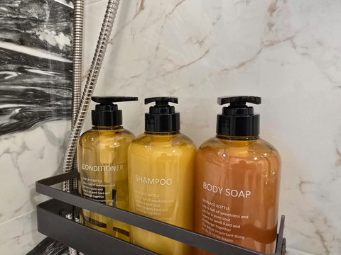 Body wash, shampoo, and conditioner for you to use.