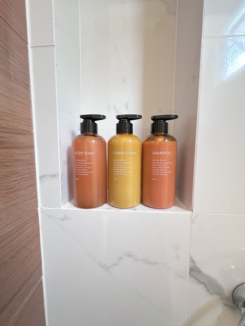 Body wash, shampoo, and conditioner for you to use.