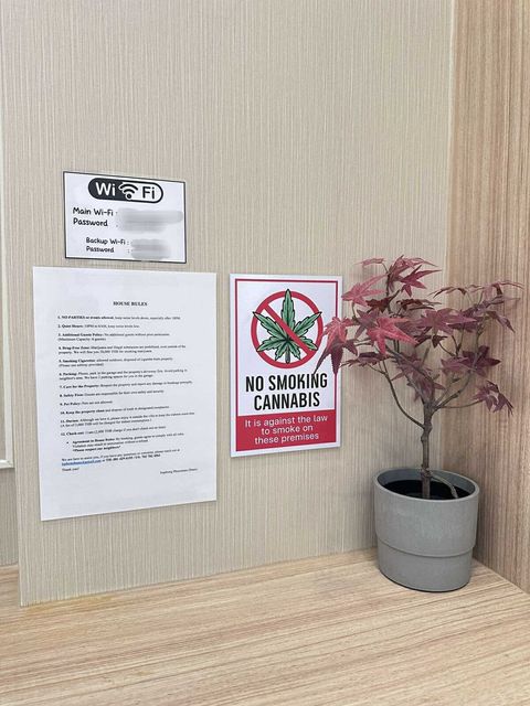 *Please respect our neighbors*
⛔️ No drugs/marijuana are allowed on the property and the neighborhood. Smoking inside the house is also strictly prohibited. 

(Smoking cigarettes allowed outdoors and pool area, please use ashtray provided.)

