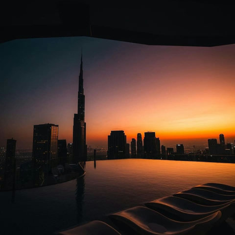 Relax and unwind at the 64th-floor pool, offering the ever amazing views of the Burj Khalifa!