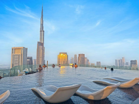 Relax and unwind at the 64th-floor pool, offering the ever amazing views of the Burj Khalifa!