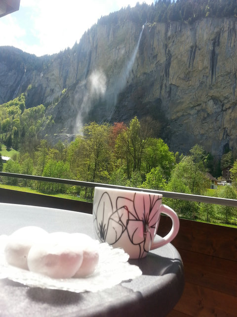 Balcony view to Staubbach Falls directly opposite