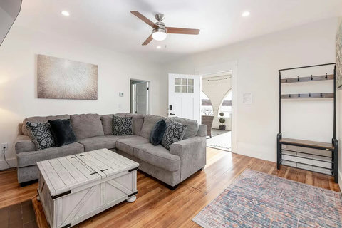 Welcome to the downstair apartment living room! Comfy sofa, coffee table with hidden games and blankets inside for cozy evenings of fun!