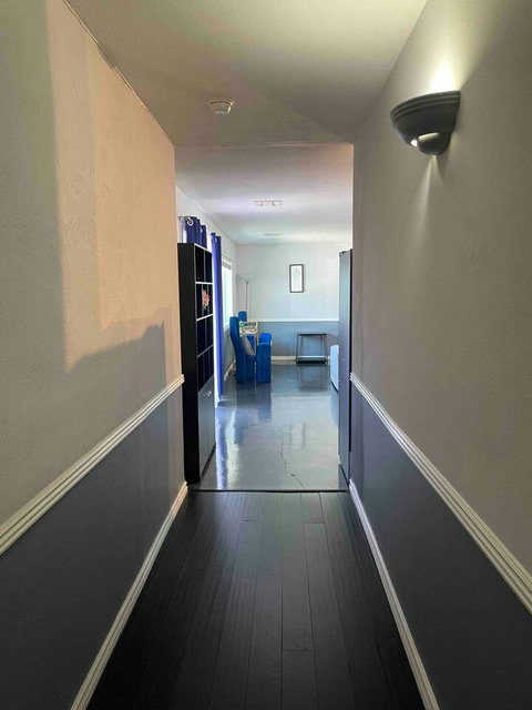 This is the hallway between the bedroom and the kitchen/living room area. 