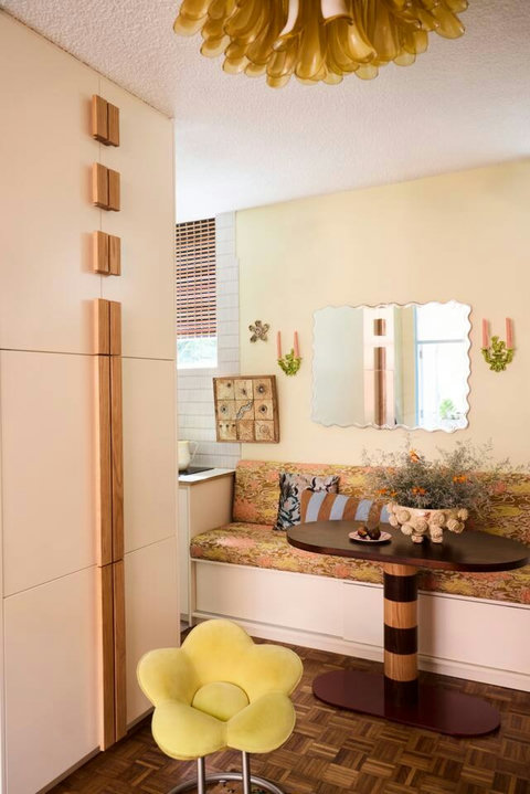 A beautifully considered dining corner where pattern, colour and custom details make everyday meals feel special