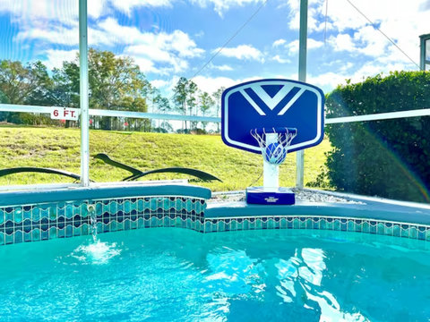 Exclusive Outdoor Oasis - Relax in our private pool with enchanting waterfalls and eclectic lighting. Play basketball with our pool basketball hoop, or slide down the water slide. Unwind in the hot tub and enjoy a fine glass of wine by the Fire Pit.
