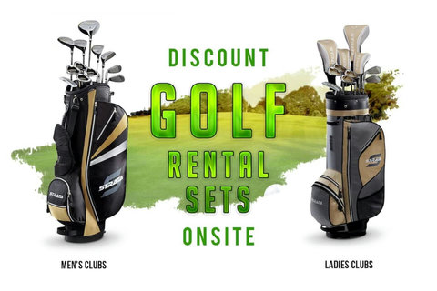Enhance your golfing adventure with discounted rental sets conveniently located onsite, providing easy access to quality equipment at our exceptional home retreat.