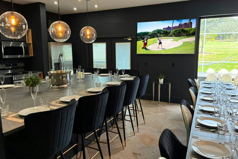Exclusive Private Chef Kitchen & Dining Room. Perfect Retreats, Reunions, Groups. Designer chairs up to 30 Persons Inside & Outside. Private Pool, Fire-Pit. On Golf Course with World Class Top-Golf-Tracer Driving Range, Restaurant, Bar, Pro Shop.