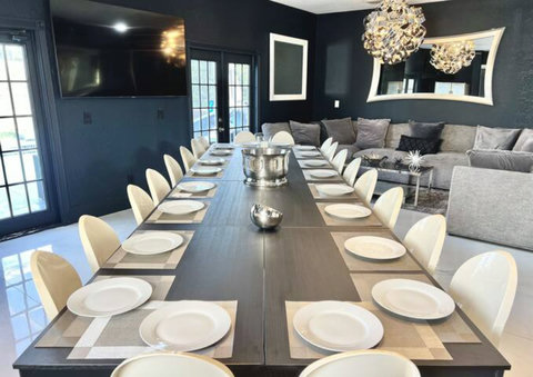 Indulge in exclusive private chef dinners in our Private Dining Room. Enjoy Philip Starck designed chairs for up to 20 persons inside and 24 persons outside, overlooking the private pool and golf course. Unwind with cocktails at the Fire Pit.